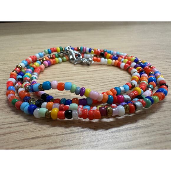 Multi-Colored Seed Bead Necklace/ Layered Bracelet - Picture 2 of 5